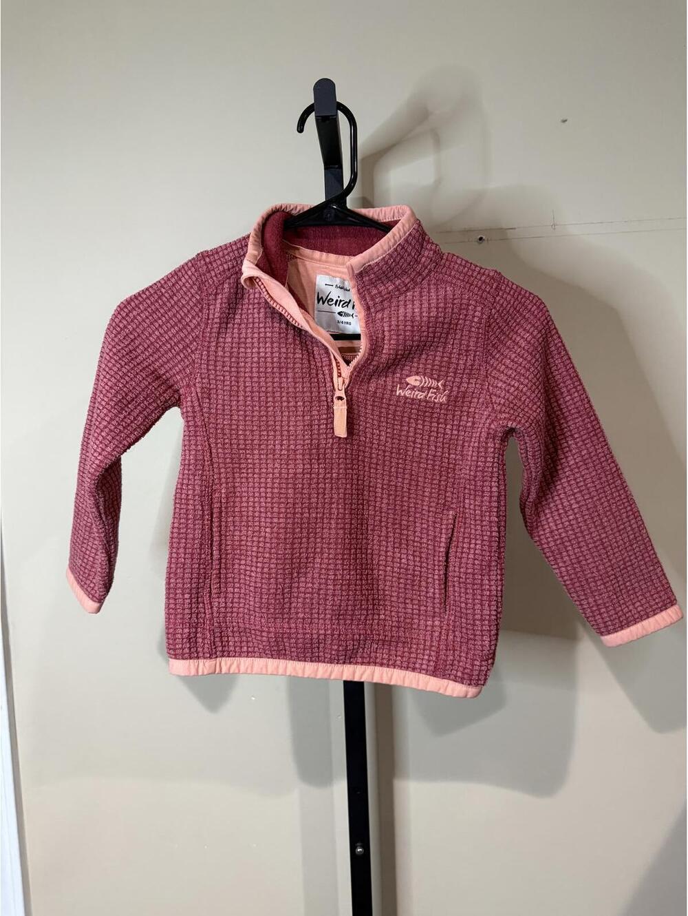 Weird Fish Kids' Pink and Peach Half-Zip Fleece Pullover 3-4 years